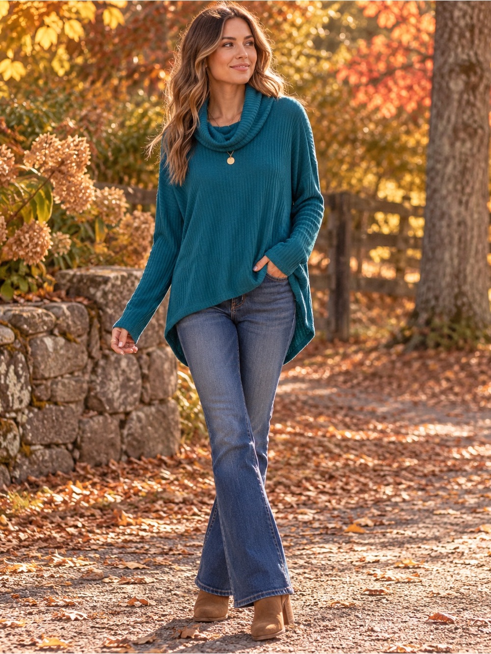 Anthropologie Saturday Sunday Teal Ribbed Cowl Neck High Low Sweater XS/S